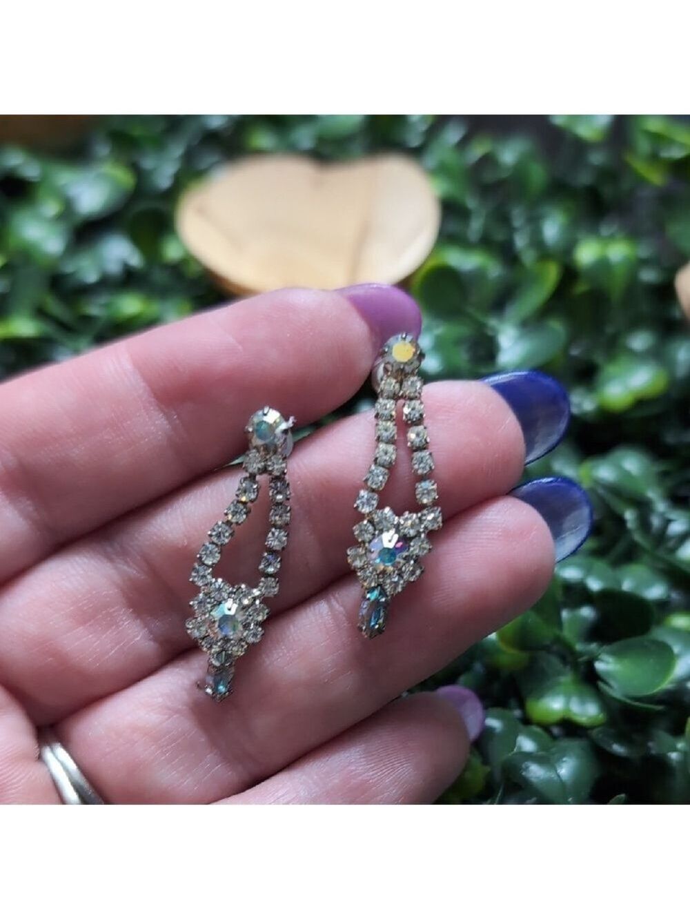 Elegant Silver and Drop Earrings with AB Crystals - Picture 2 of 9